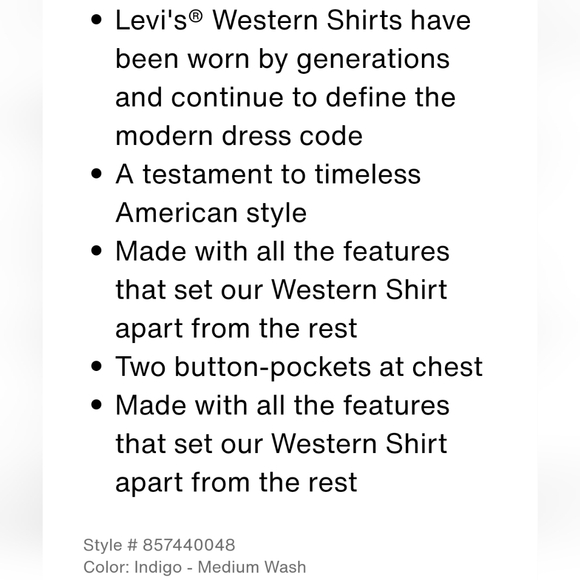 NWT Men's Levi's The Barstow Western Standard Fit Denim Shirt - Picture 6 of 7